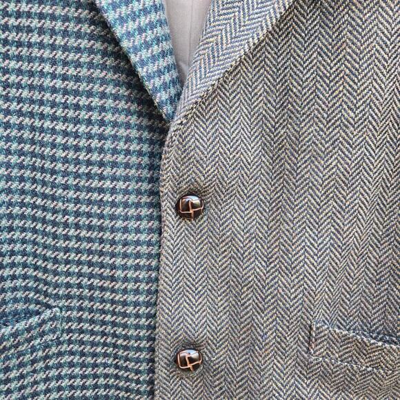 The Limited Vintage 90s Suede Wool Houndstooth Blazer M English Countryside Prep - Picture 4 of 11